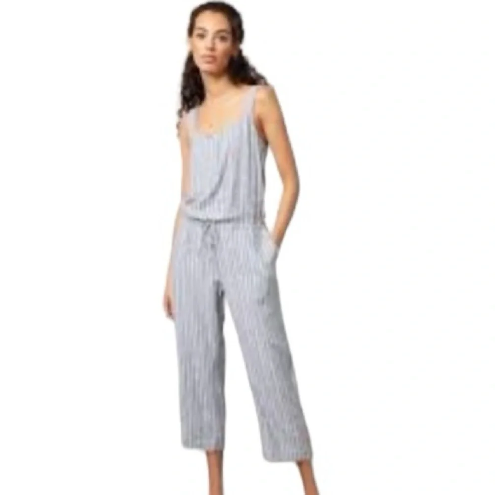 Rails size large sleeveless blue & white stripe jumpsuit with drawstring waist